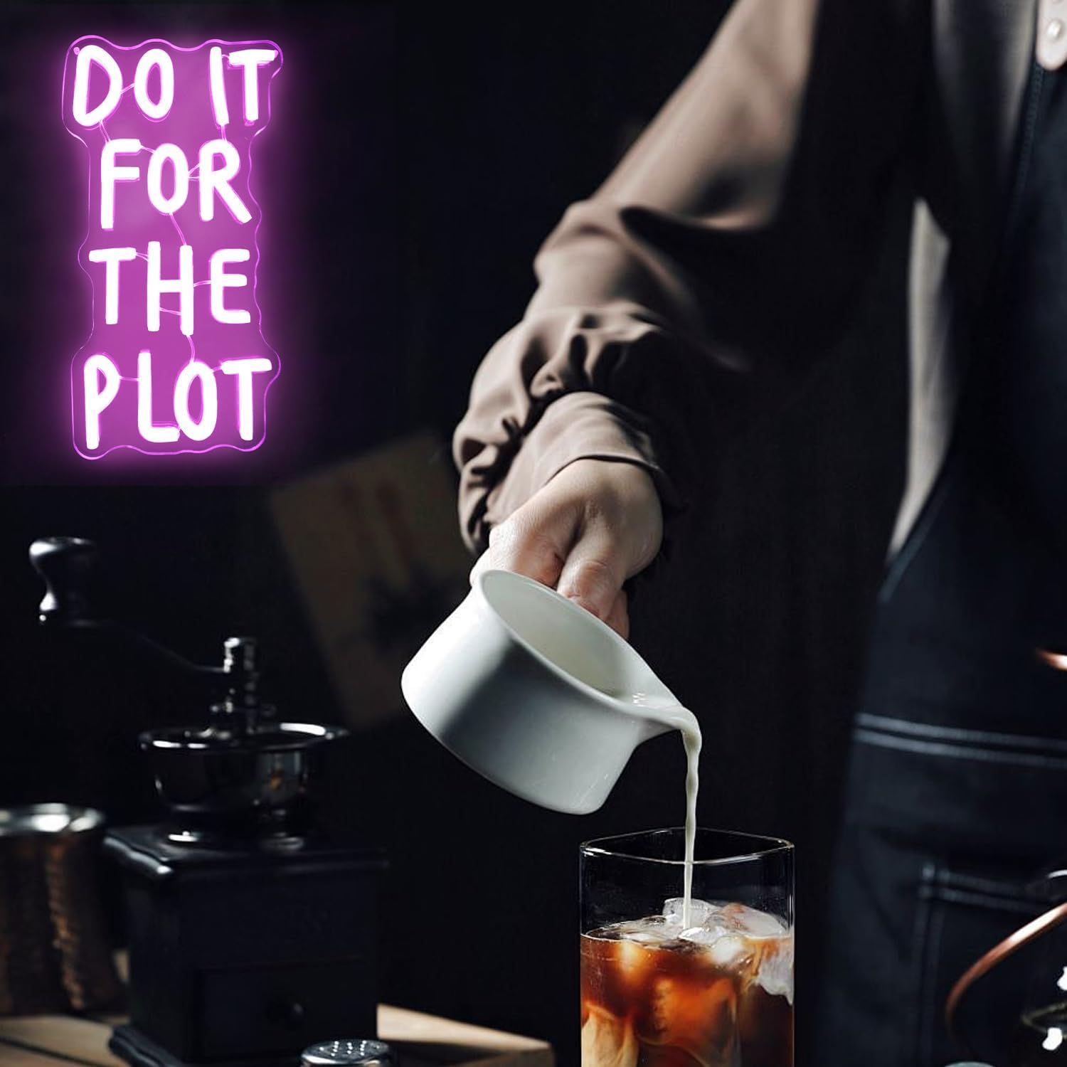 Do It For The Plot Neon Sign Trendy Art Neon Light Sign Letter Led Neon Sign for Wall Decor Dimmable Light Up Sign for Girls Apartment Bedroom Decor Room Aesthetic Party Wedding Bar Cafe