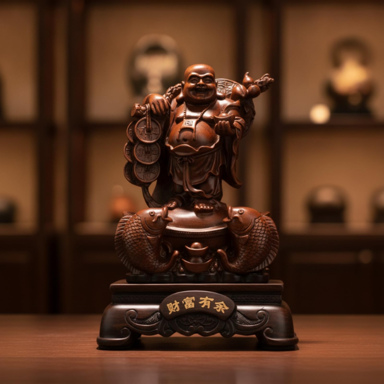 Buddha Statue Buddha Figur Buddha Skulptur Dekofiguren mit Schildkröte aus Harz in Goldoptik Symbol für Reichtum Und für Büro Zuhause, 24 Zoll, Glücksdrache Buddha Panlong Buddha, Sandgold