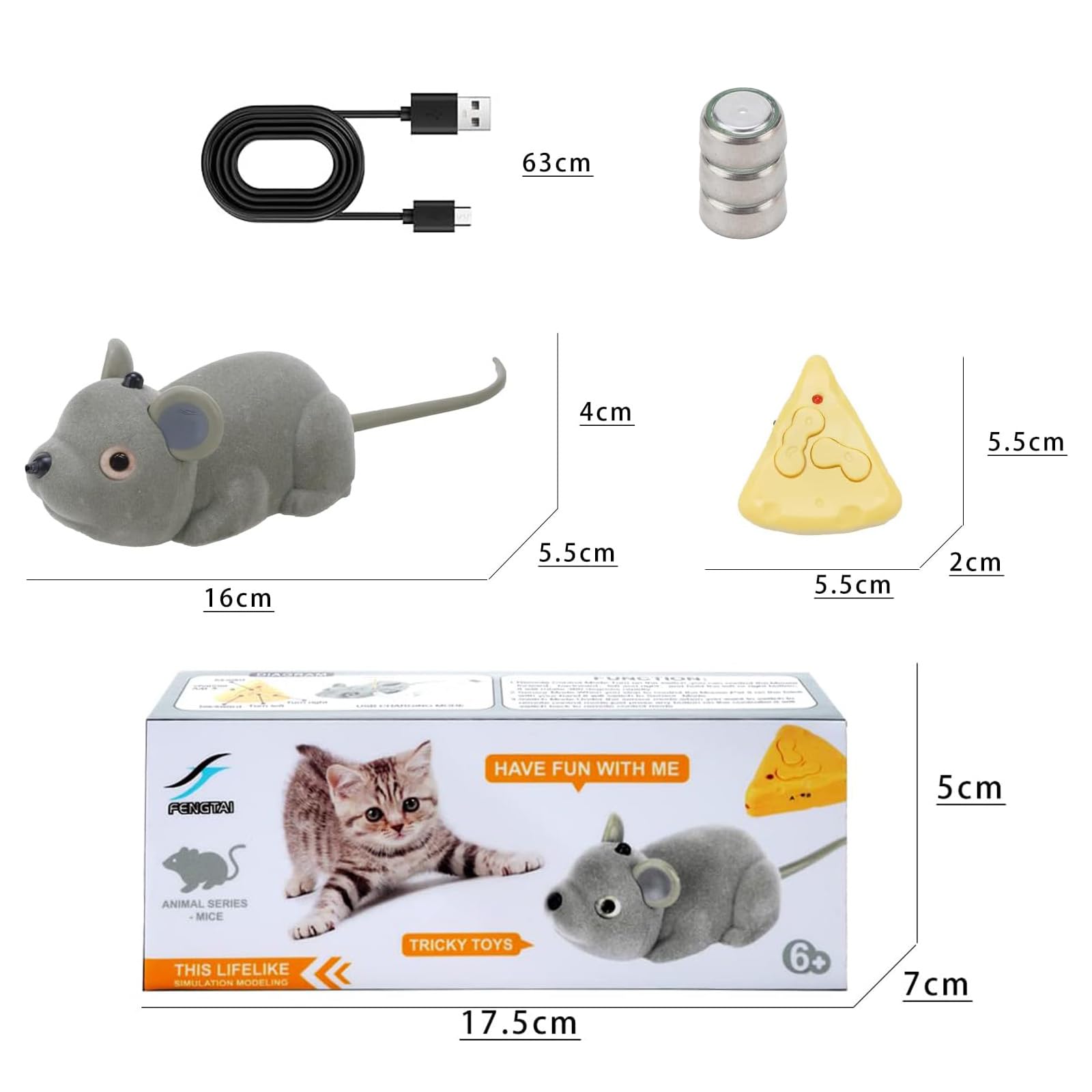 Juguete Ratón de Peluche, Juguete de Rata Automático con Control Remoto, Juguete Electrónico Realista para Gatos, Imita el Presas Reales, Raton Juguete Gato Interactivo para Gatos, USB Recargable