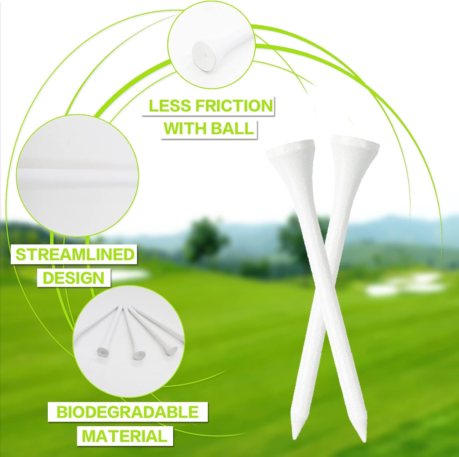 FINGER TEN Bamboo Golf Tees Wood 2 3/4 3 1/4 Inch Tee Wooden Bulk 250/500 Count with Tee Holder