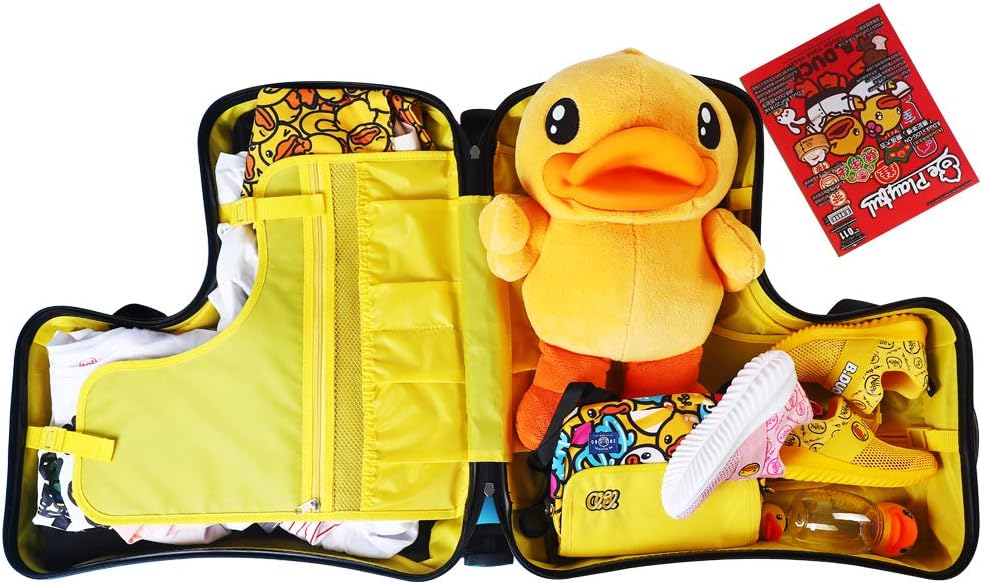 review AO WEI LA OW Cute Unisex Kids Ride on Suitcase Travel Trolley Case Spinner Carry on Luggage with Wheels suggest fits to kids aged 3-6 years old(Yellow/01, 20 Inch)
