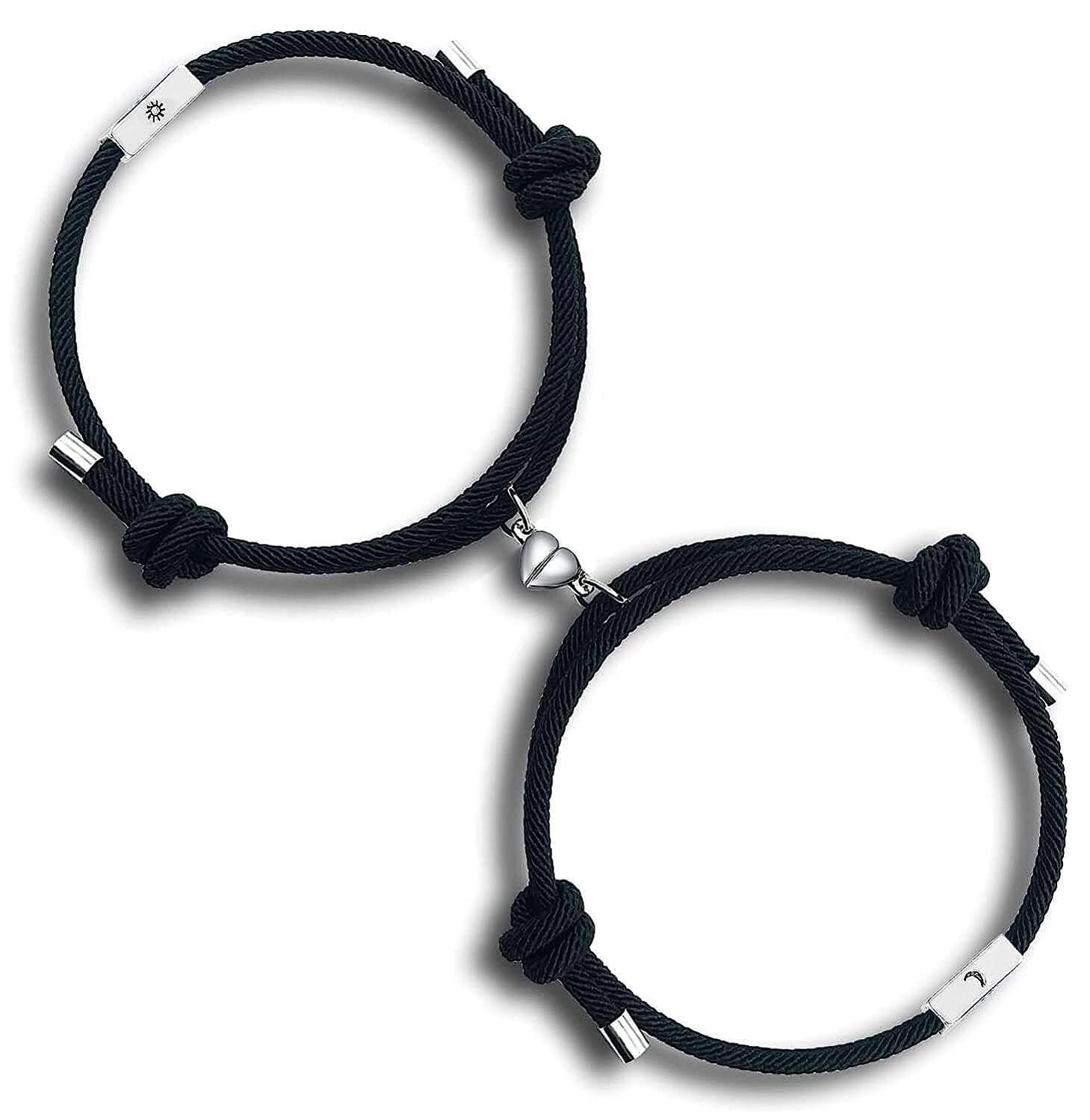 Shining Diva Fashion 2pcs Couple Bracelets for Women Men Boys Girls, Magnetic Bracelets for Couples, Matching Heart Bracelets, Valentine Gift for Girlfriend Boyfriend Best Friend (Black) (15468b) (B0CVDCG249) Amazon Price History, Amazon Price Tracker