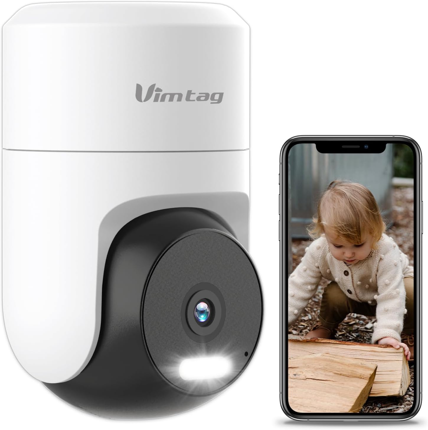 VIMTAG 2.5K Cameras for Home Security, Plug-in 2.4G WiFi Outdoor Camera for Pet/Dog/Cat/Baby/House, 360° View, Color Night Vision, Waterproof, Phone App, Motion Tracking & Alert, Cloud/SD Storage