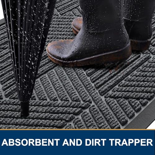 Smiry Front Door Mat Outside Entrance, Heavy Duty Sturdy Natural Rubber Doormat, Trap Dirt and Moisture, Easy Clean Low Profile Welcome Floor Mats for Indoor Outdoor Entry, 71x47 Inch, Grey