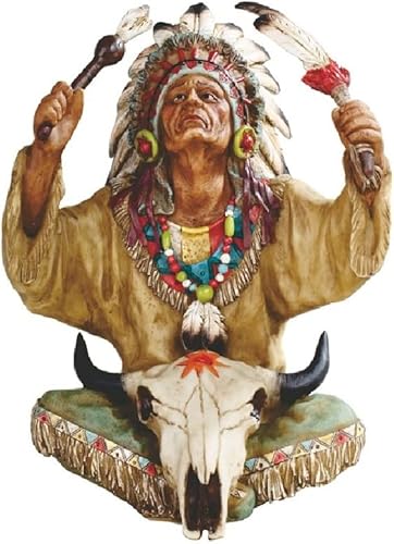 ICE ARMOR Figura decorativa de estatua de jefe indio con calavera de toro de 10 pulgadas de alto, escritorio de oficina, hogar, sala de estar,
