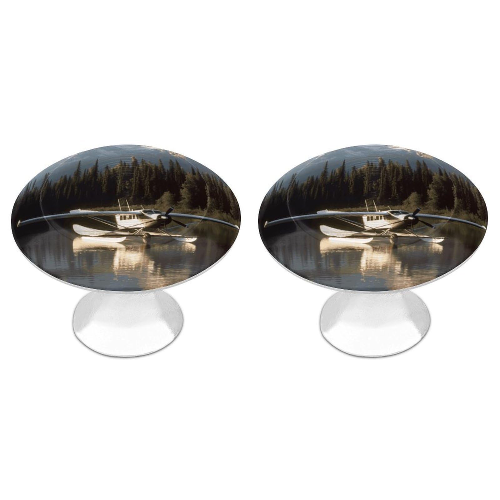 QMNLKH Airplane on Lake Cabinet Knobs for Home, Round Drawer Pulls for Kitchen, Personalized Cupboard Handles with Screw, Fashion Dresser Knobs for Office, Drawer Handles, 2 Packs