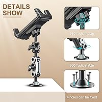 Vista 3 de Aluminum Heavy Duty Drill Base Tablet Holder Car Mount Dashboard, 360° Adjustable 2-Stage Stand for 4.7-12.9" iPad Pro/Air/Mini/Samsung Galaxy Tab