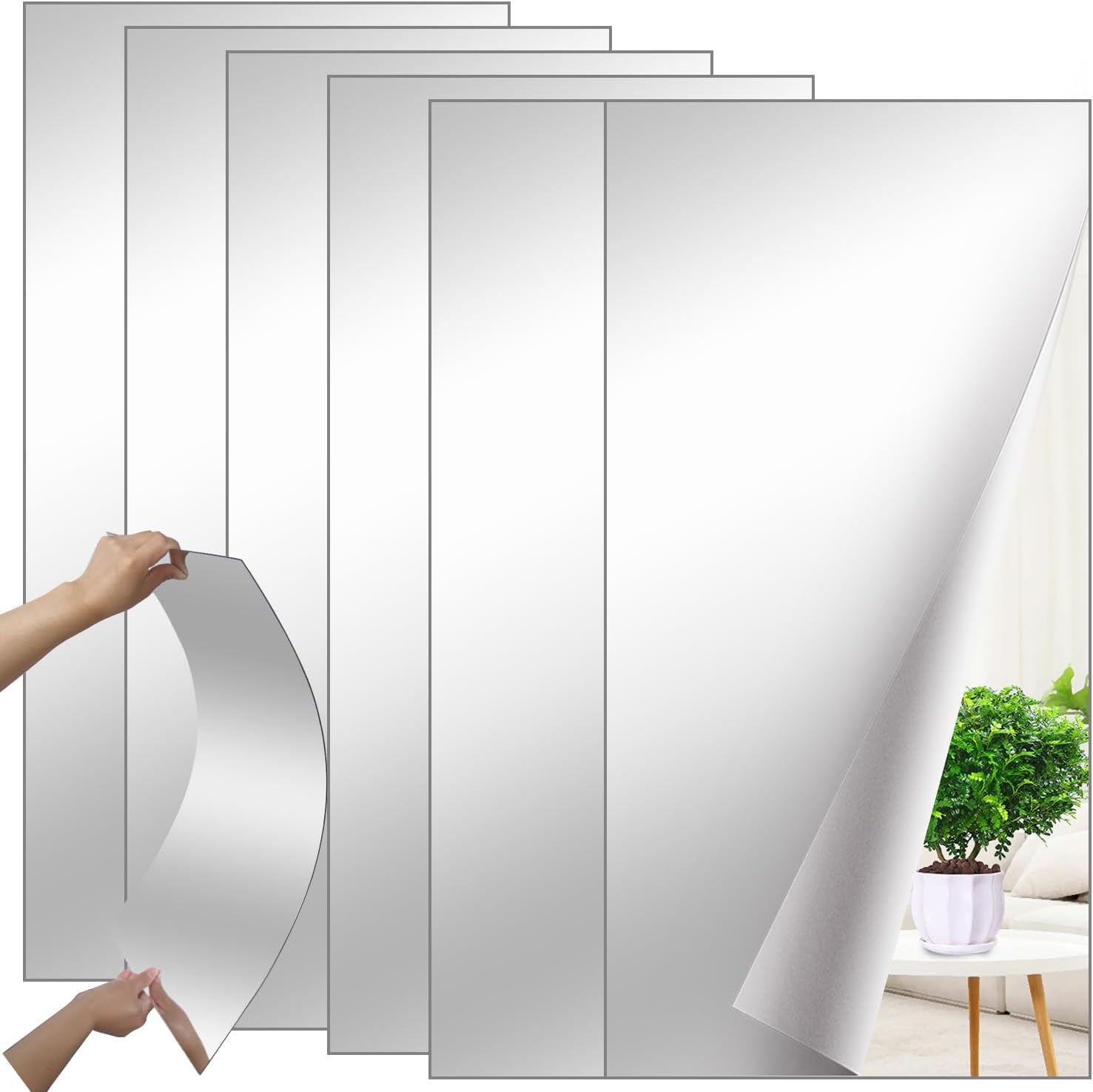 6 specchi autoadesivi in acrilico, 40 x 30 cm, grandi specchi in plastica senza cornice, 2 mm, piastrelle a specchio ispessite per bagno, camera da letto, soggiorno