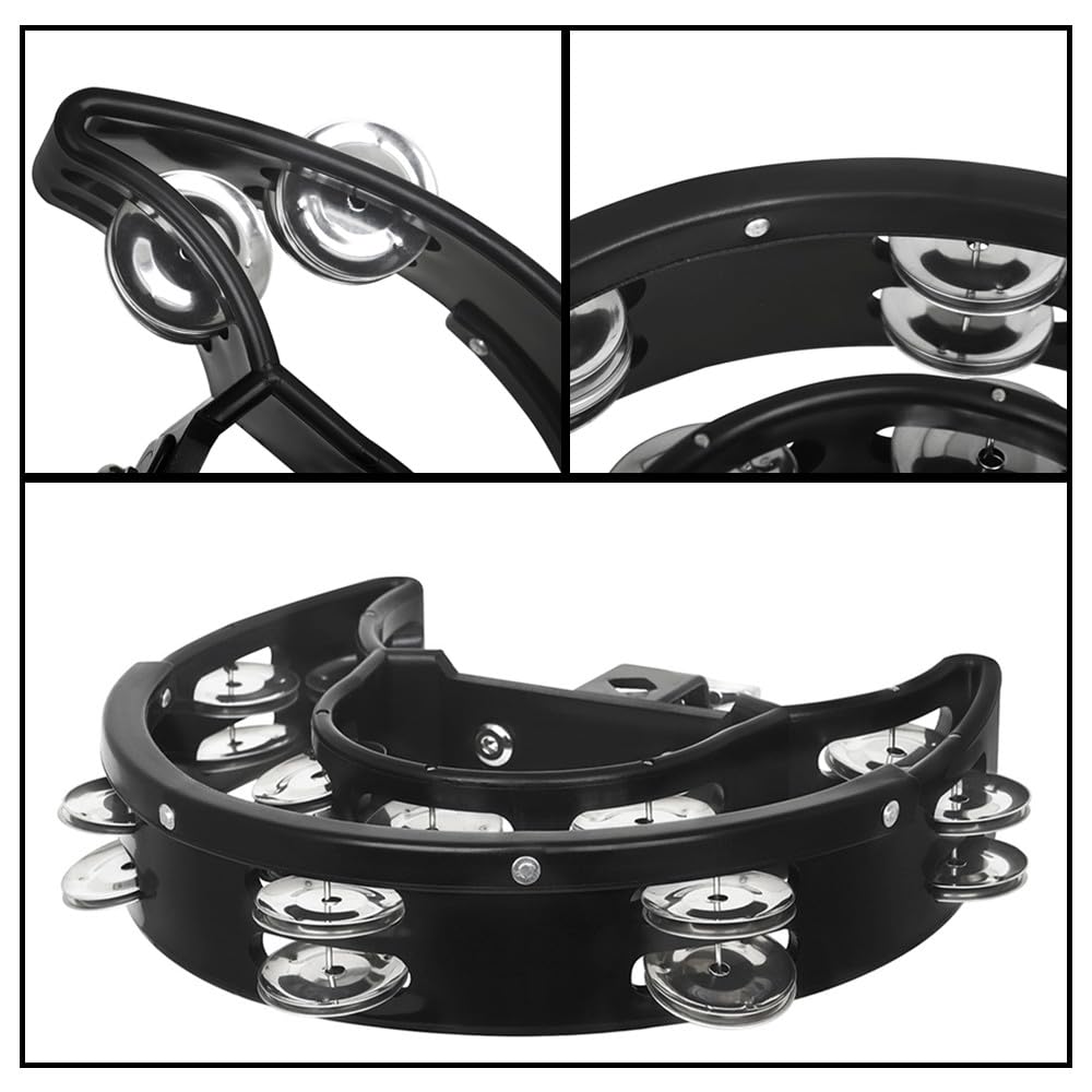Tambourine Drum Kit Tambourine Hand Drum Double Row Crescent Ring Frame CuiCanfla Multifunctional Hand Bell Rattle Loose Double Row Bells - Image 3
