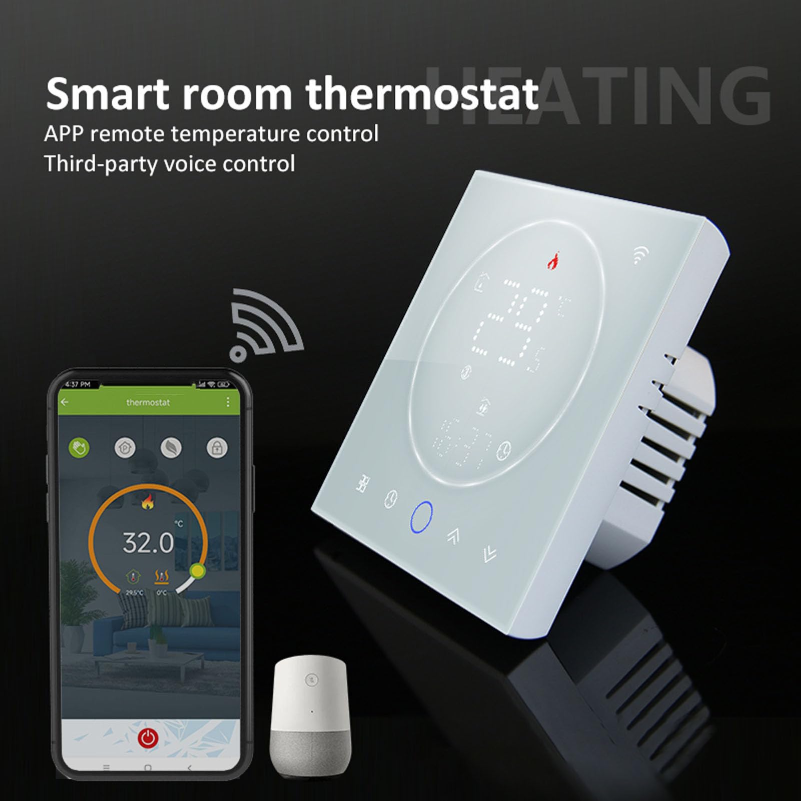 Cocoarm Programowalny Inteligentny Termostat Domowy, Inteligentny Termostat WiFi AC95 do 240V 16A Sterowanie Głosowe z Ekranem Dotykowym LED 41 do 95F Ogrzewania Elektrycznego Mieszkanie Biurowe w