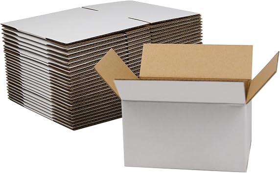 7x5x4 Inches Shipping Boxes, White Corrugated Cardboard Boxes for Small Bussiness, 25 Pack