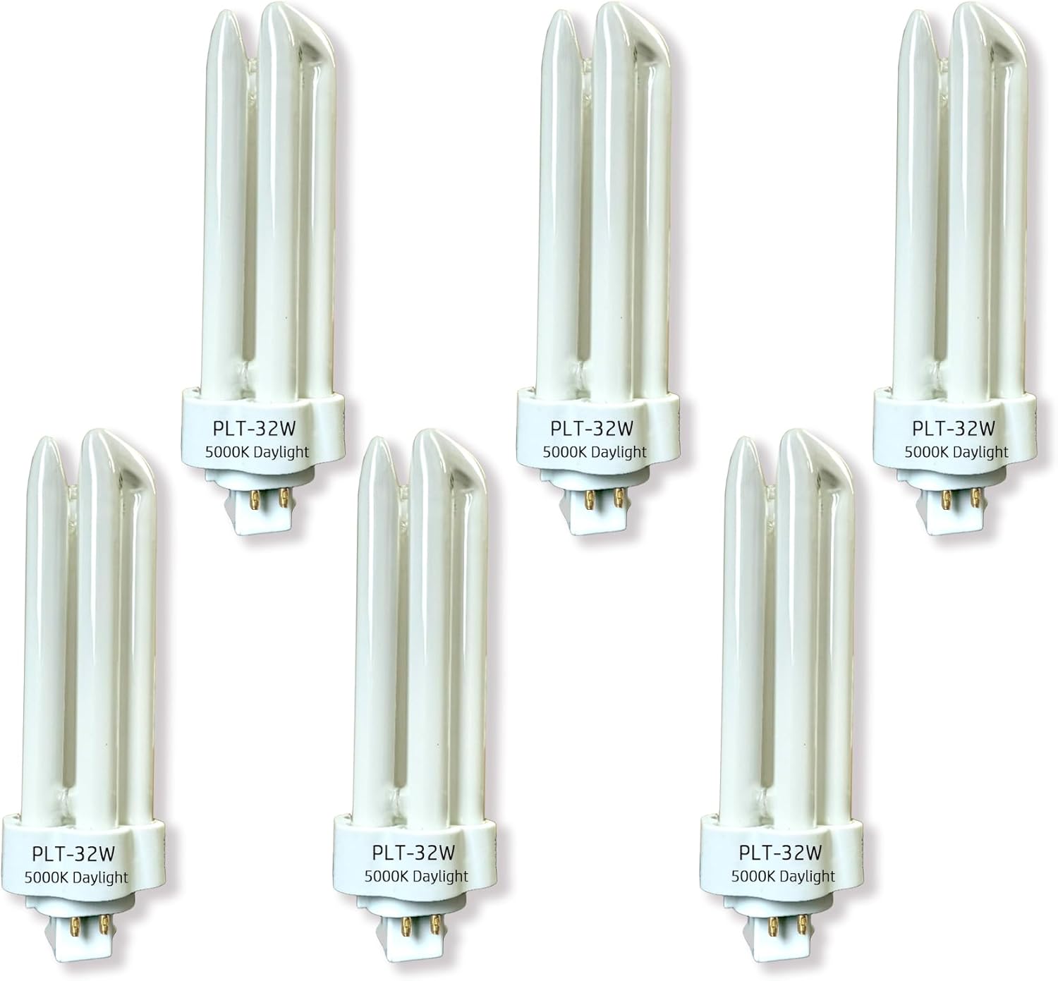 6pack PLT 32W Triple Tube Fluorescent Light Bulb, 5000K Bright White Daylight 4-Pin GX24-3 Type Base，High Transparency CRI 86