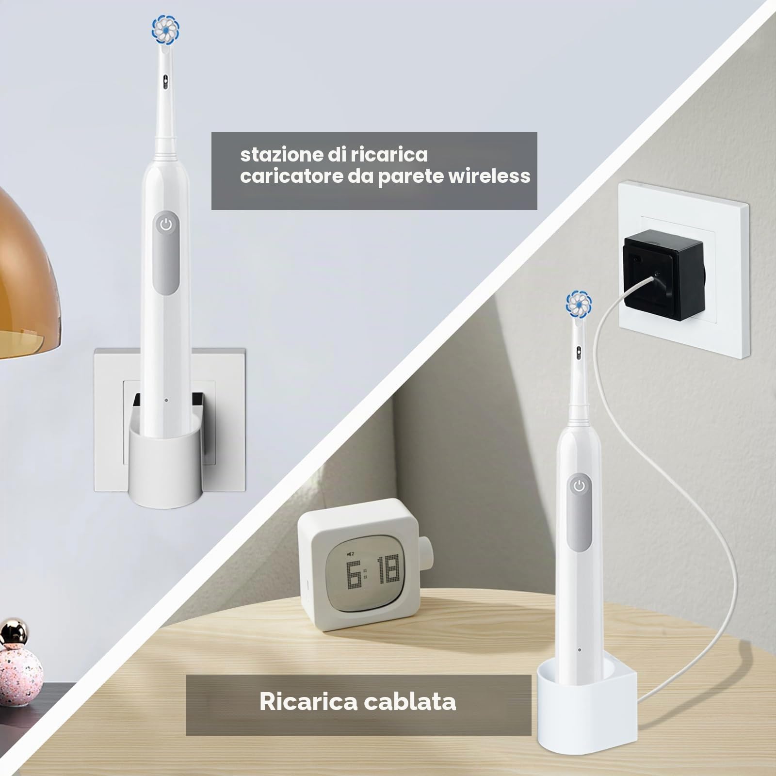 Teeteck Caricatore per spazzolini elettrici Oral-B, caricatore da parete con cavo riponibile, compatibile con Genius/Pro/Smart/Vitality/Kids/io2/io3/io4/io5/io6etc(tranne IO7/8/9/10 e Pulsonic) DE