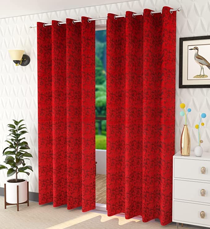 MAANJI HOMES 100% Room Darkening Velvet Curtain Door Curtain 7 feet Set of 2 | Thermal Insulated Heavy Polyester Solid Curtain