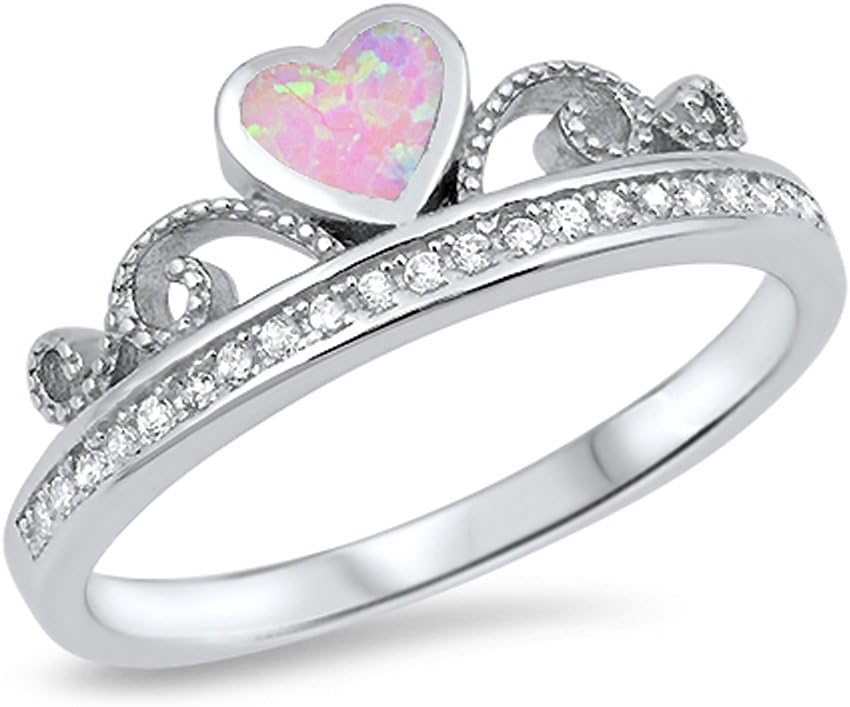 CHOOSE YOUR COLOR Sterling Silver Tiara Heart Promise Ring