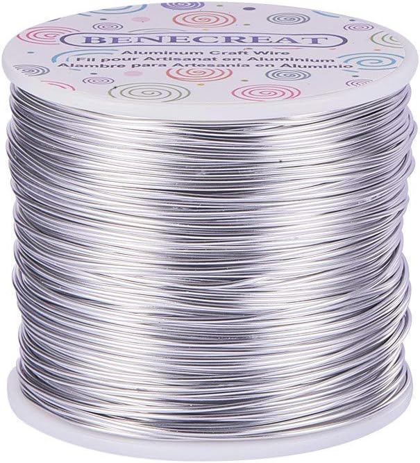 BENECREAT 150m Alambre de Aluminio Anodizado Fabricación de Artesanías Rebordeado Alambre de Artesanía de Aluminio de Color Floral (1mm- Plata)
