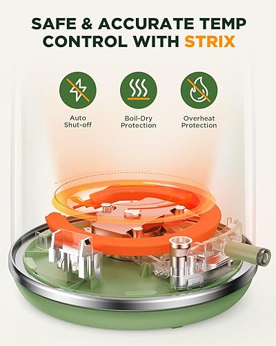 Miniatura 5 de Hervidor eléctrico de 1.8 L con medidor de temperatura, hervidor de té eléctrico de ebullición rápida de 1500 W, hervidor de agua caliente de estilo