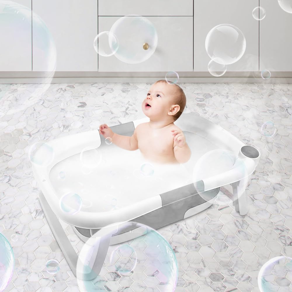 Vaschetta Bagnetto Neonato Pieghevole Vasca Bagno Neonato, Vasca Da Bagno Bambini, Vaschetta Bagnetto Bambini Antiscivolo, Vaschetta Neonato Portatile per Neonati (63 * 43 * 20cm Grigio)