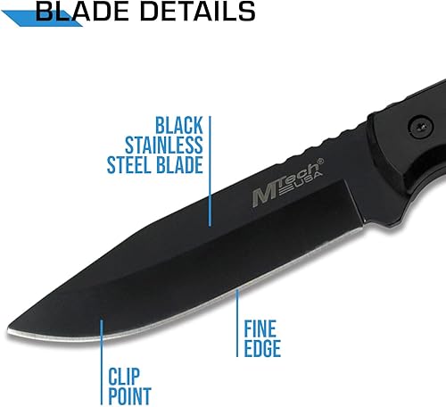 Miniatura 3 de MTech USA MT-20-35 cuchillo de hoja fija, con hoja de punta caída negra, mango de plástico, 8 pulgadas en total