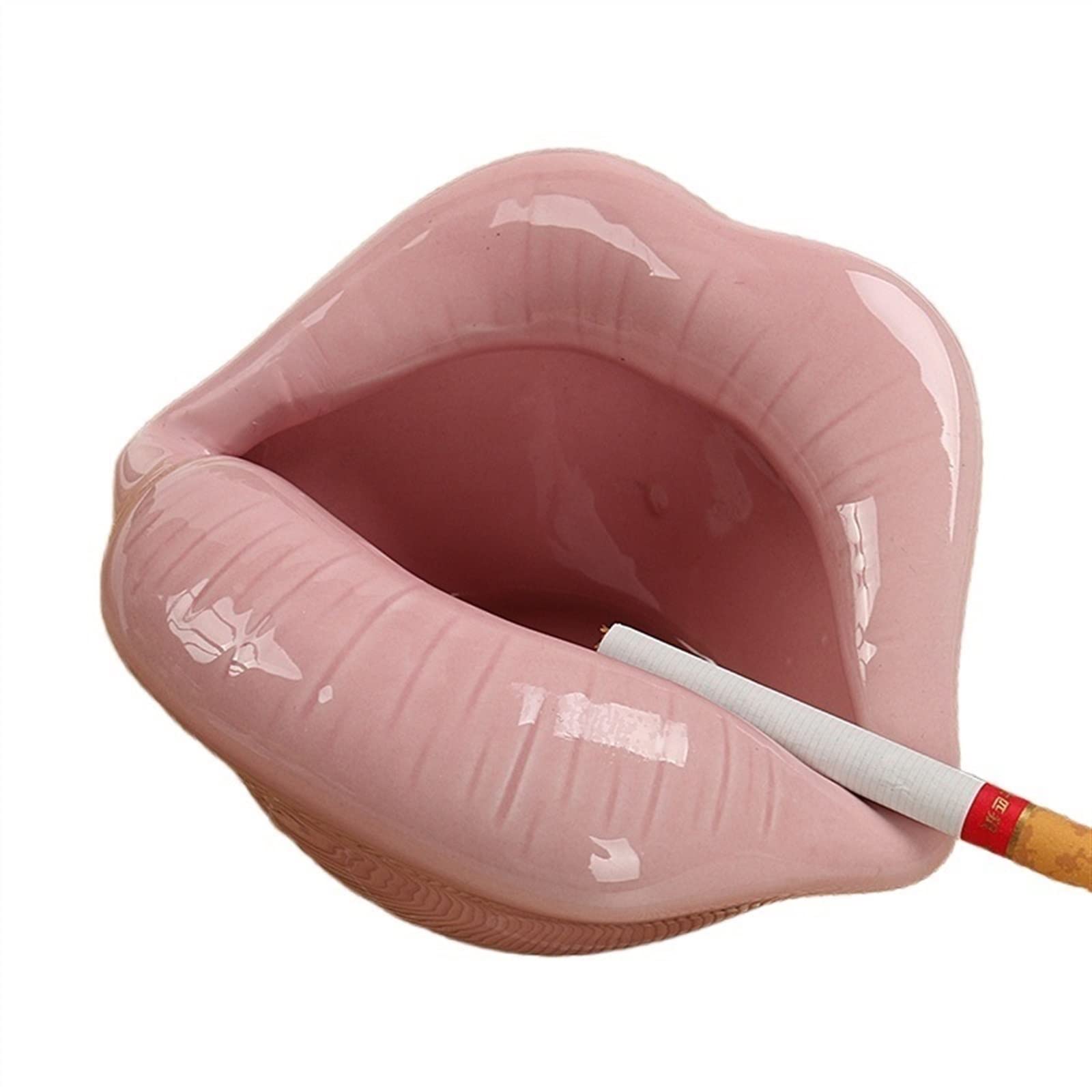 YLWX Living Room Small European-style Home Ashtray Korean Creative Personality Ceramic Crafts Ornaments Lip Ashtray (Size : Pink)