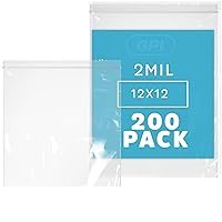 Vista 1 de GPI - 12 x 12 pulgadas, 200 unidades, bolsas de plástico transparente con cierre resellable, grandes, a granel de 2 mil de grosor, fuertes