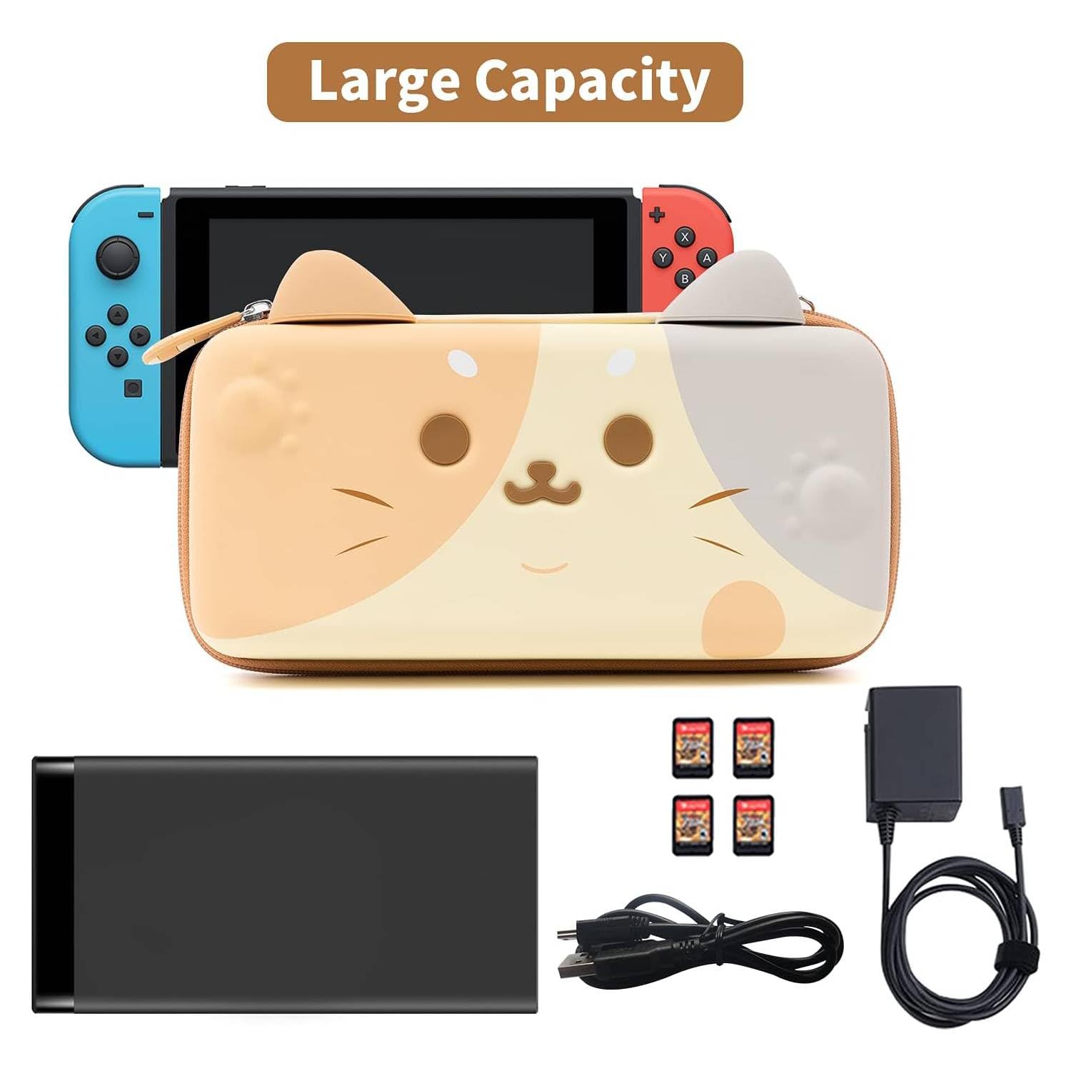 GeekShare Trójkolorowa torba do przenoszenia dla kota kompatybilna z Nintendo Switch – przenośna twarda obudowa o dużej pojemności pasuje do konsoli Switch i akcesoriów [gra wideo]