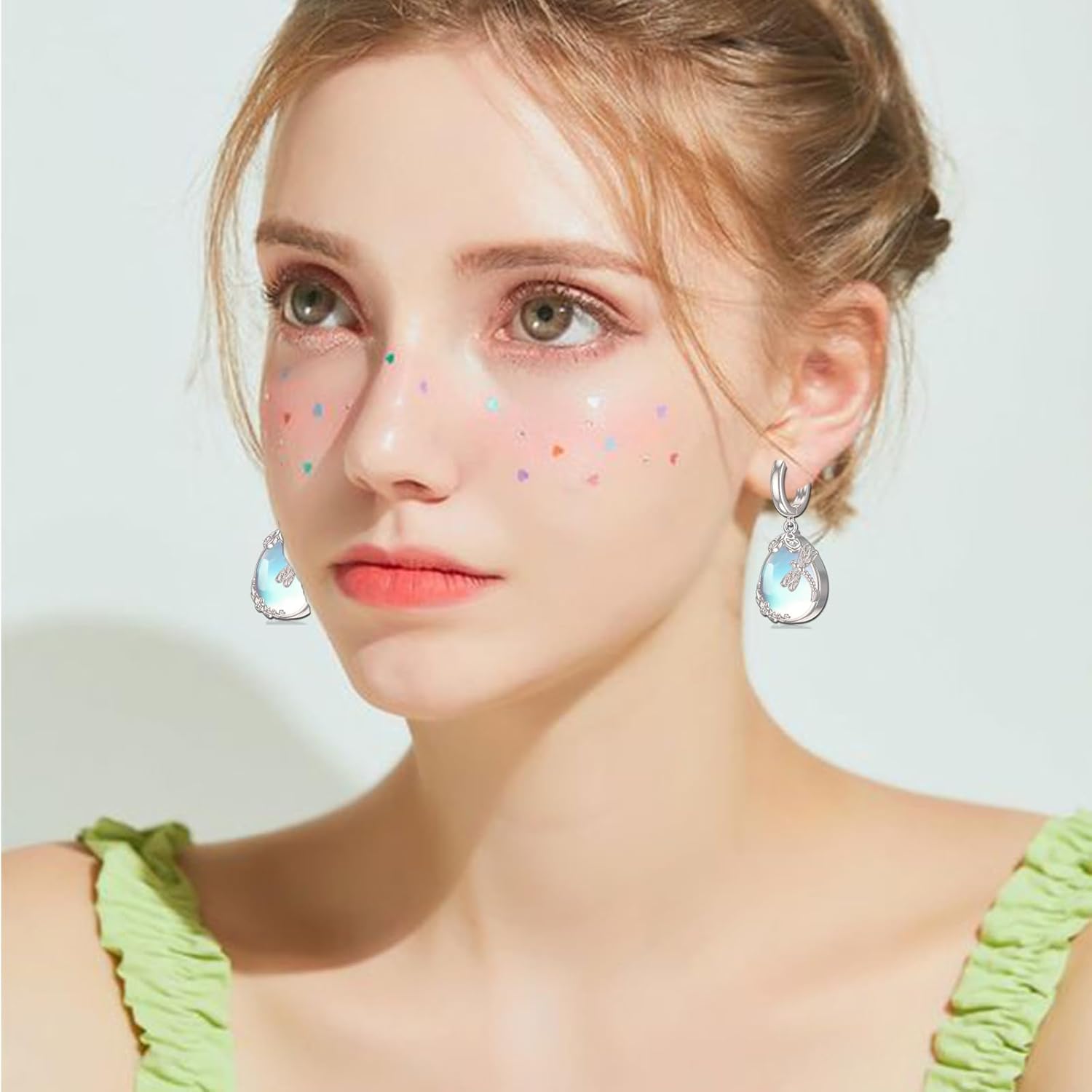 Moonstone Hummingbird/Dragonfly Earrings Teardrop Dangle Huggies Earrings 925 Sterling Silver Hoop Earrings Jewelry for Women Girls - Image 5