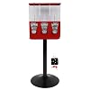 Commercial Vending Machine, Triple Compartment Candy Dispenser with Iron Stand, Gumball and Candy Machine for Business, Operated for Toy Capsules Bouncy Balls Candy Nut, Red