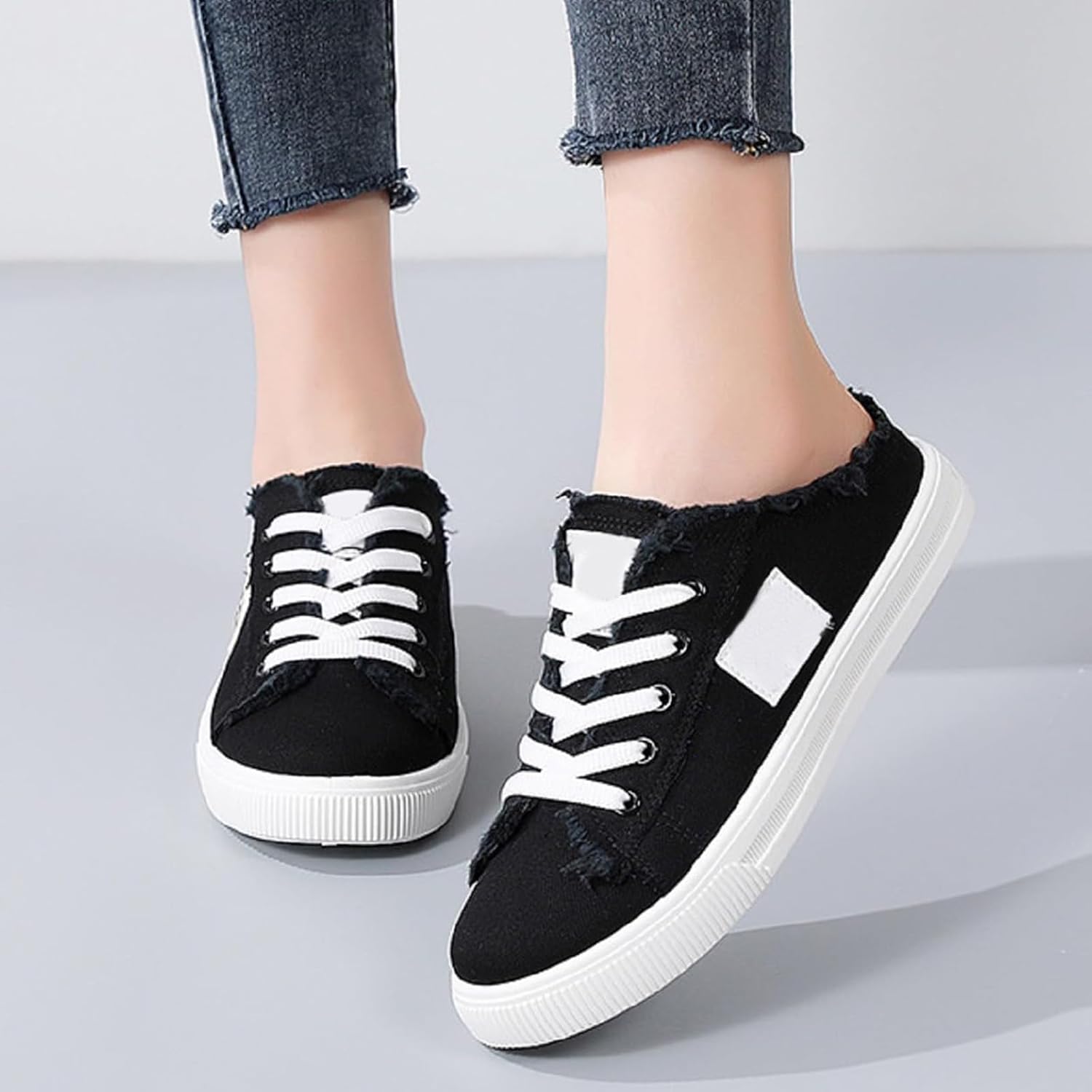 Canvas Shoes for Women Women's Fashion Sneakers Canvas Slippers Casual Shoe for Women Comfortable Mules Slip on Lazy Shoes Lightweight Breathable Flat Shoe Walking Outdoor Going Out Footwear