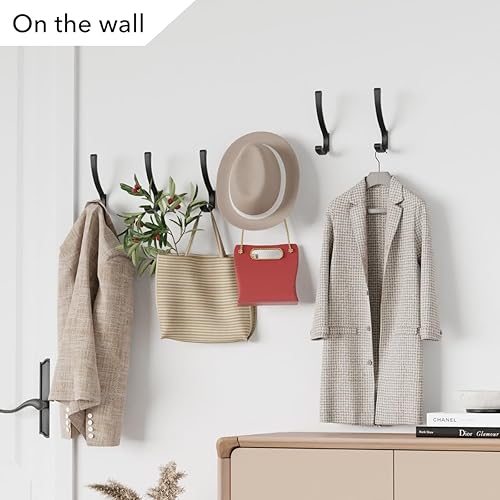 Miniatura 6 de Paquete de 4 ganchos grandes de pared para colgar resistentes, ganchos negros para colgar abrigos de pared, ganchos para colgar abrigos montados en