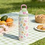 Bouteille d'eau en acier inoxydable floral, Isolée sous vide, Bouton poussoir, 32 oz, Cadeaux pour les femmes Filles Amis Adolescents Noël