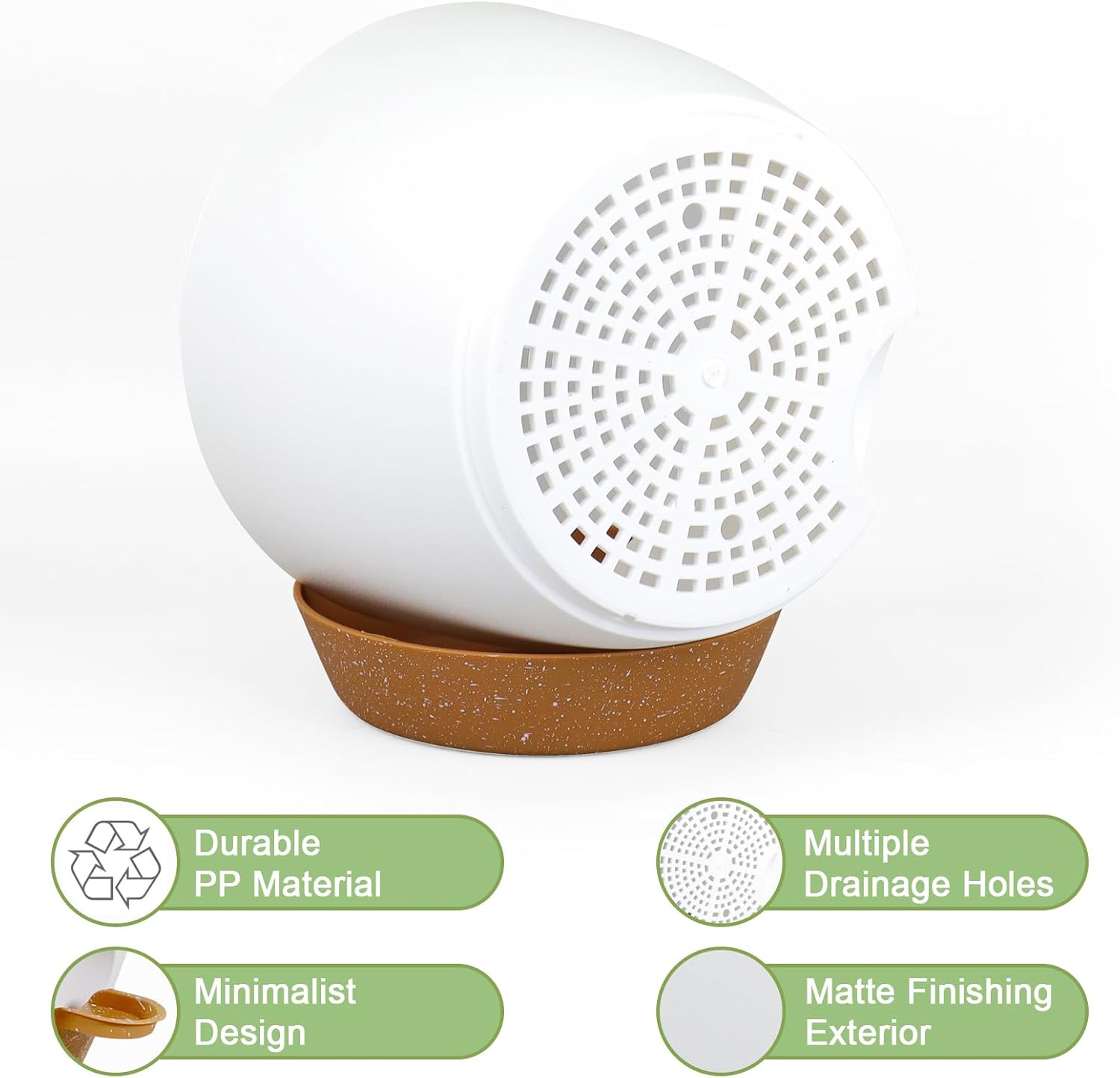 WSMKSZ 12/10/9 inch Large Self Watering Pots, Plant Pots with Mesh Drainage Holes for Indoor Outdoor Garden Plants, Flower Pots with Deep Reservoir, 3 Pack Plastic Planters, White with Brown