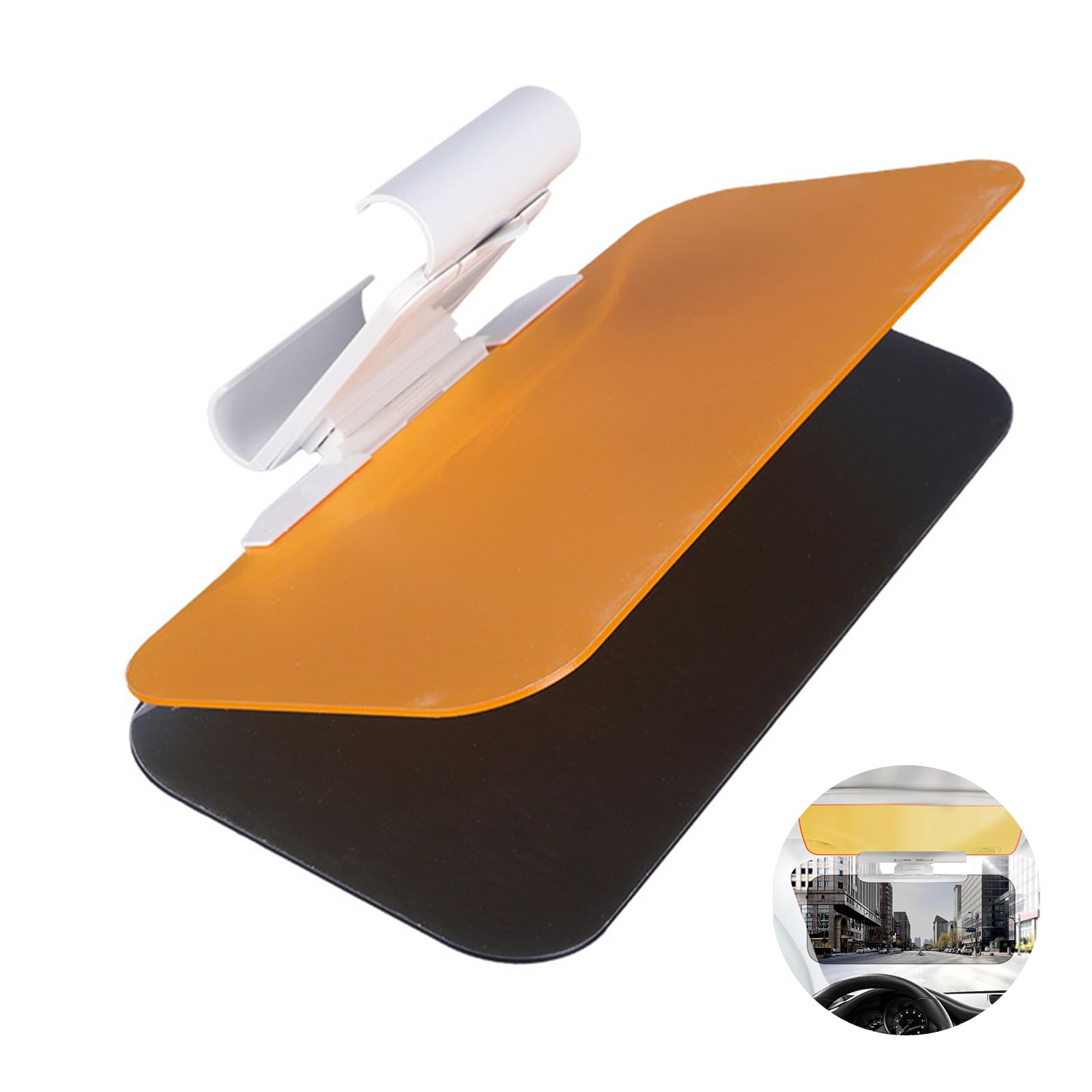 Parasol para coche 2 en 1, transparente, HD, para el día y la noche, extensión de visera ajustable, protección UV, con botón de ajuste