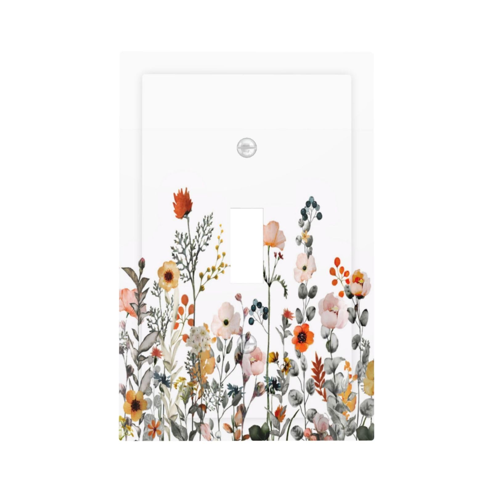 Yamxbfa Boho Colorful Wildflower Vintage Flower Floral Plants Single Toggle Light Switch Cover Decorative 1 Gang Wall Plate Device Electrical Switchplate Dimmer Face Plate for Country Bathroom Decor