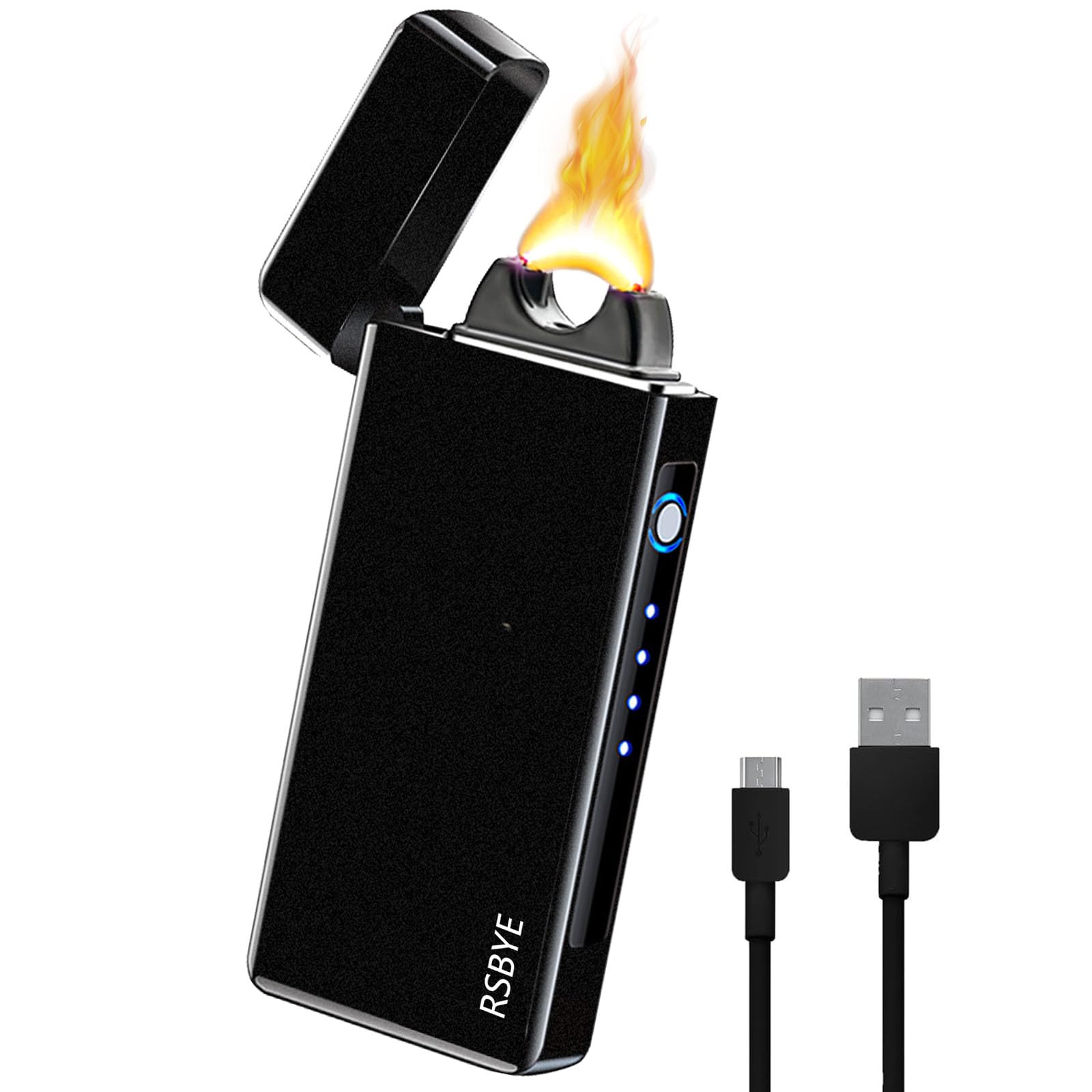 Encendedor Eléctrico con Revestimiento de PVD, Mechero Electrico de Llama Grande, Encendedor USB con Arco Engrosado, Hermoso Electric Lighter, Regalos para Hombres (Negro Esmerilado)