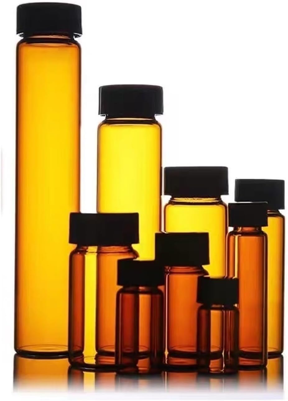 2ml to 60ml Amber Lab Glass Sample Bottles, Brown Screw Mouth Essential Oil Bottle, Lab Vial, Chemical Glassware(50ml 10pcs)