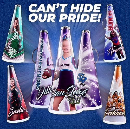 MAKEABALL 19" Custom Photo Cheerleading Megaphone | Great for Cheerleader, Squad, Booster Club, Cheer Coach, or Organization | Personalized with Your Colors, and Text! | Great Senior Gift!