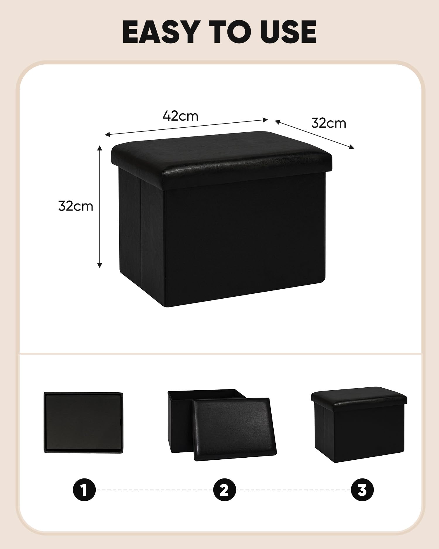 Bonlife Synthetic Leather Ottoman Storage Box, Foldable Toy Chest, Kids Footstool with Storage - Image 3