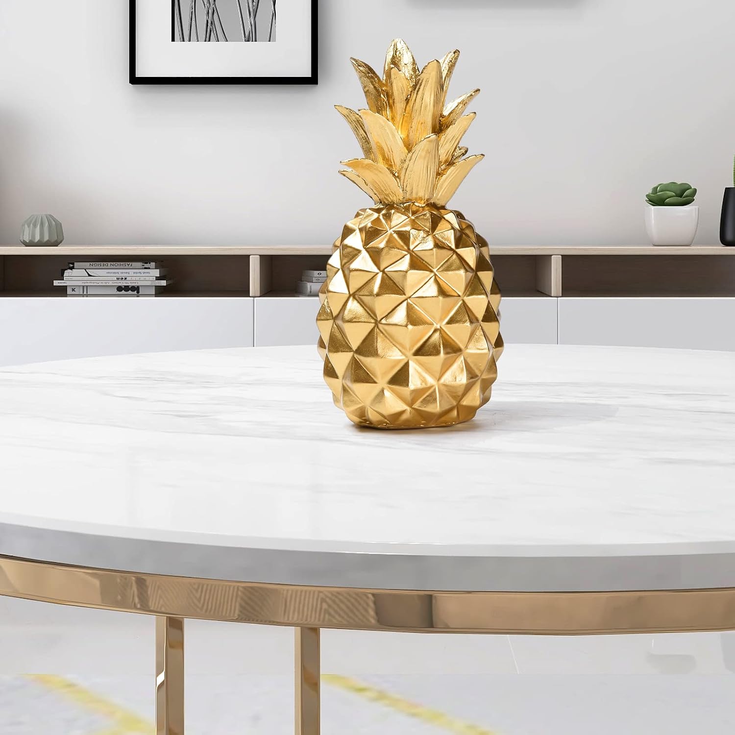 BRABUD Resin Pineapple Statue Gold Modern Simple Style Art Sculpture Living Room Bedroom Office Desktop Porch Piano Desktop Decoration 7.8''(H) TQGJBS99