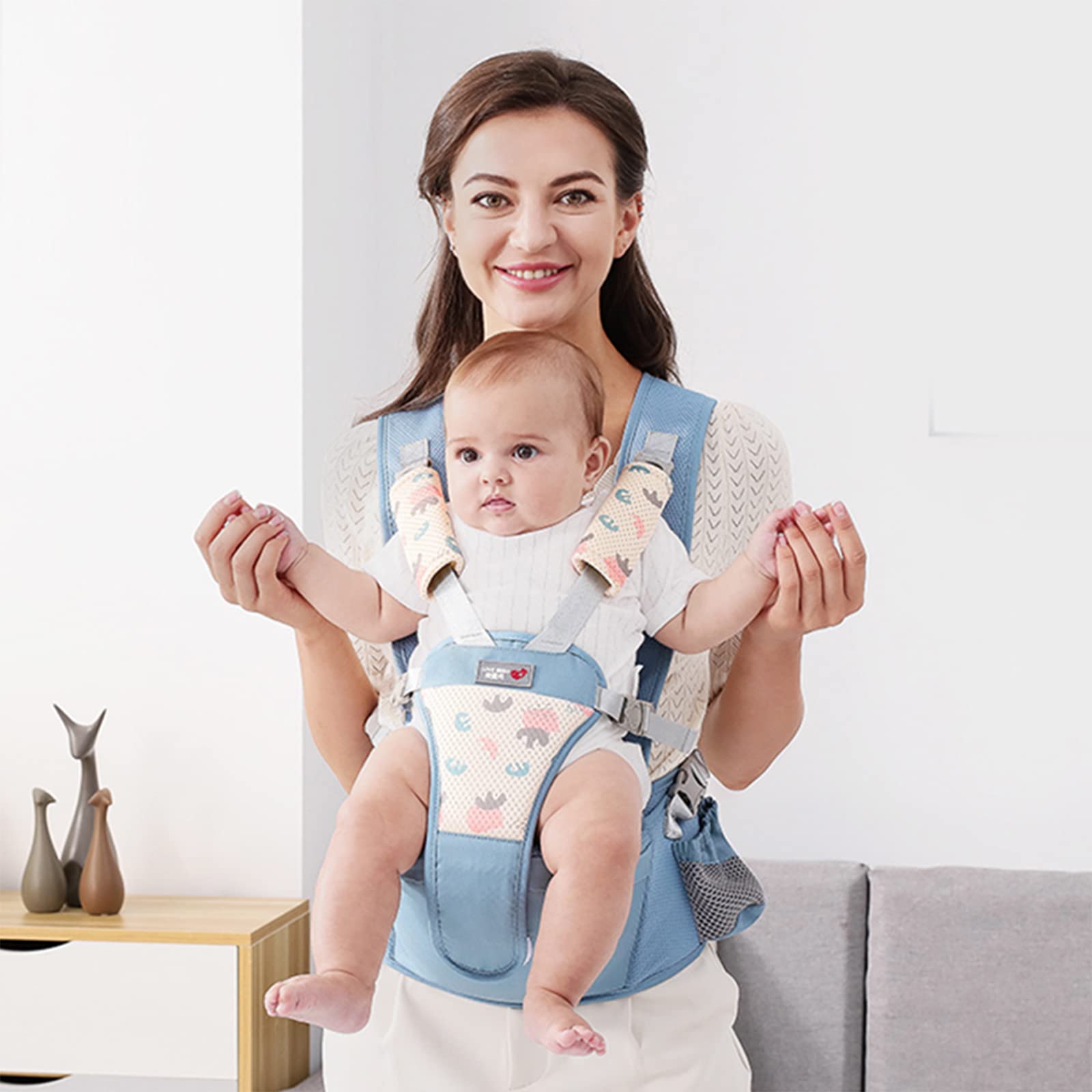 SONARIN Atmungsaktive Einfache Babytrage Hüftsitz,Multifunktionale Babytragetasche Baby Hüftsitz Kindertrage Ergonomische Baby Tragesystem Bauchtrage Rückentrage für 0-36 Monate(Blau)