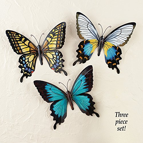Collections Etc Metal Butterfly Wall Art Decoration, Set Of 3 Fauna, Insect, Garden Theme Décor #TOP2