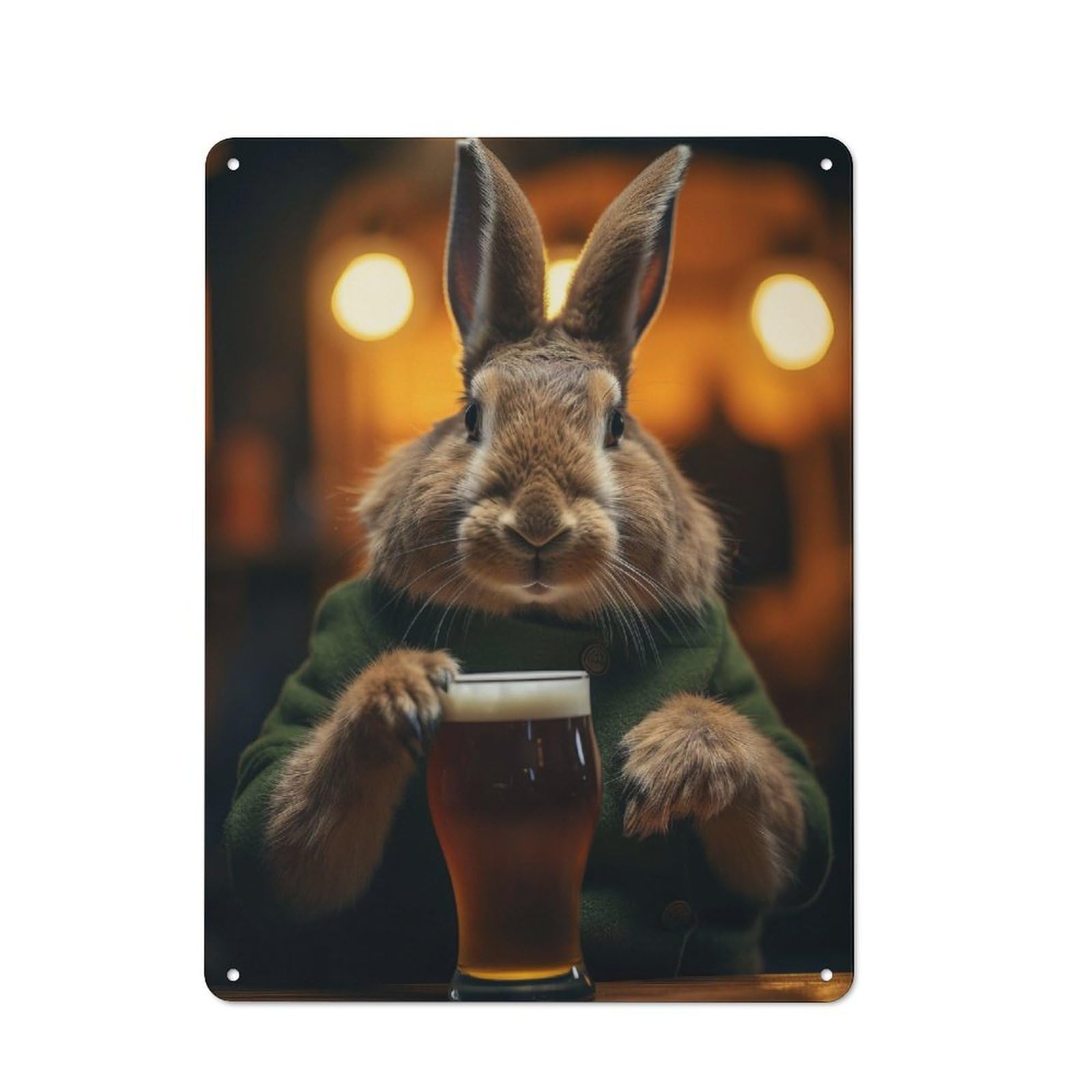 Junmoney Rabbit Drinking Beer Pint For Garden Room Or Summerhouse, Retro Tin Sign 40X30cm, For Garage, Workshop And Man Cave Decoration