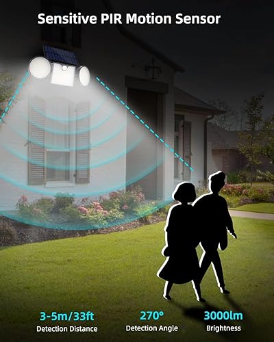 Miniatura 5 de Luces solares de pared para exteriores, 3 cabezales ajustables de 270, iluminación de gran angular de 3000 lúmenes, 204 luces LED de inundación, luz