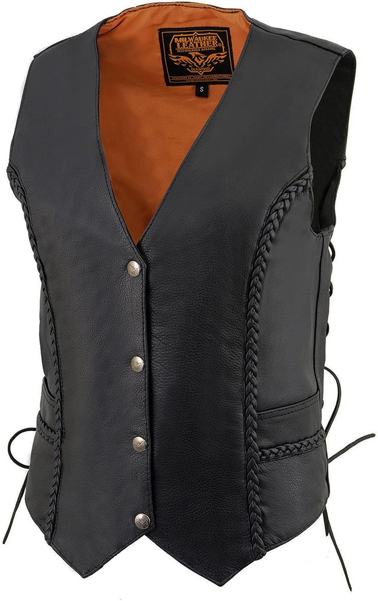 Milwaukee Leather Women's Premium Classic Leather Motorcycle Rider Vest w/Adjustable Side Laces - Medium - Image 6