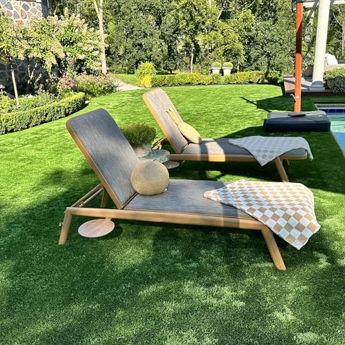 Image of PURPLE LEAF Patio Chaise Lounge with Quick-Dry Cushion Adjustable Back Teak