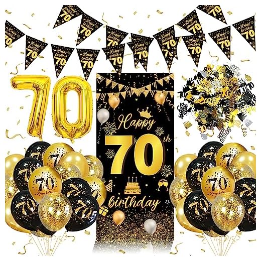 70 Años Decoracion Cumpleaños Hombres,Pancarta 70 cumpleaños Oro Negro,70 Confeti Cumpleaños,Extra Grande Tela 70 Pancarta Feliz Cumpleaños Póster,Decoracion 70 Cumpleaños para Hombres y Mujeres