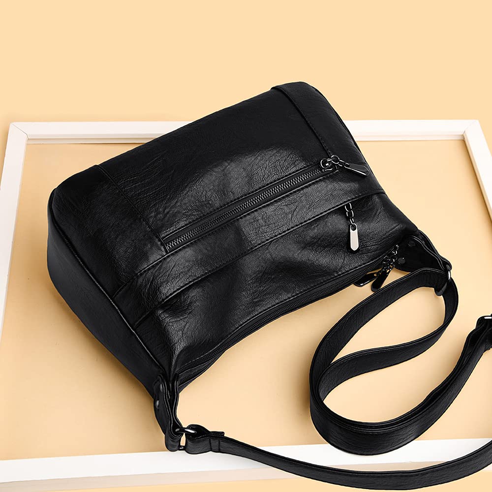 Sac à Bandoulière en Cuir pour Femmes Multi - Poches Sac à Main en Cuir Souple pour Femmes Léger, Bandoulière Réglable