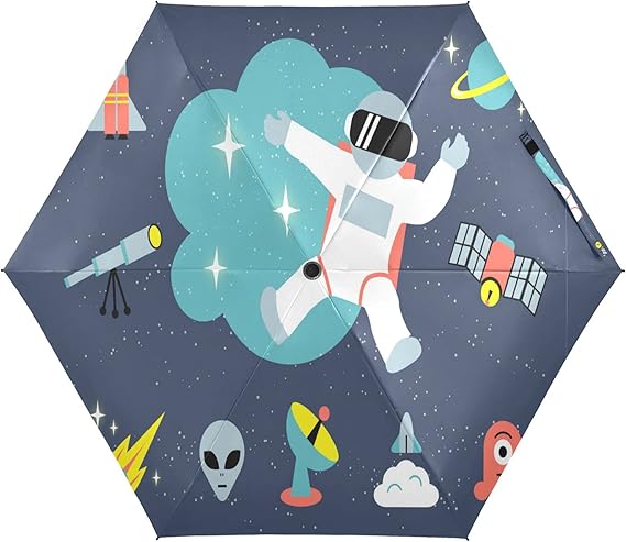Amazon Kyr 傘 おりたたみ傘 メンズ レディース おしゃれ 宇宙柄 宇宙飛行士 宇宙服 宇宙人 宇宙兄弟柄 天文学 天文ファン 五段折り畳み傘 晴雨兼用 軽量 6本骨 コンパクト 携帯便利 収納ポーチ付き Uvカット 日傘 男女兼用 僅か2ｇ プレゼント 折りたたみ傘 通販