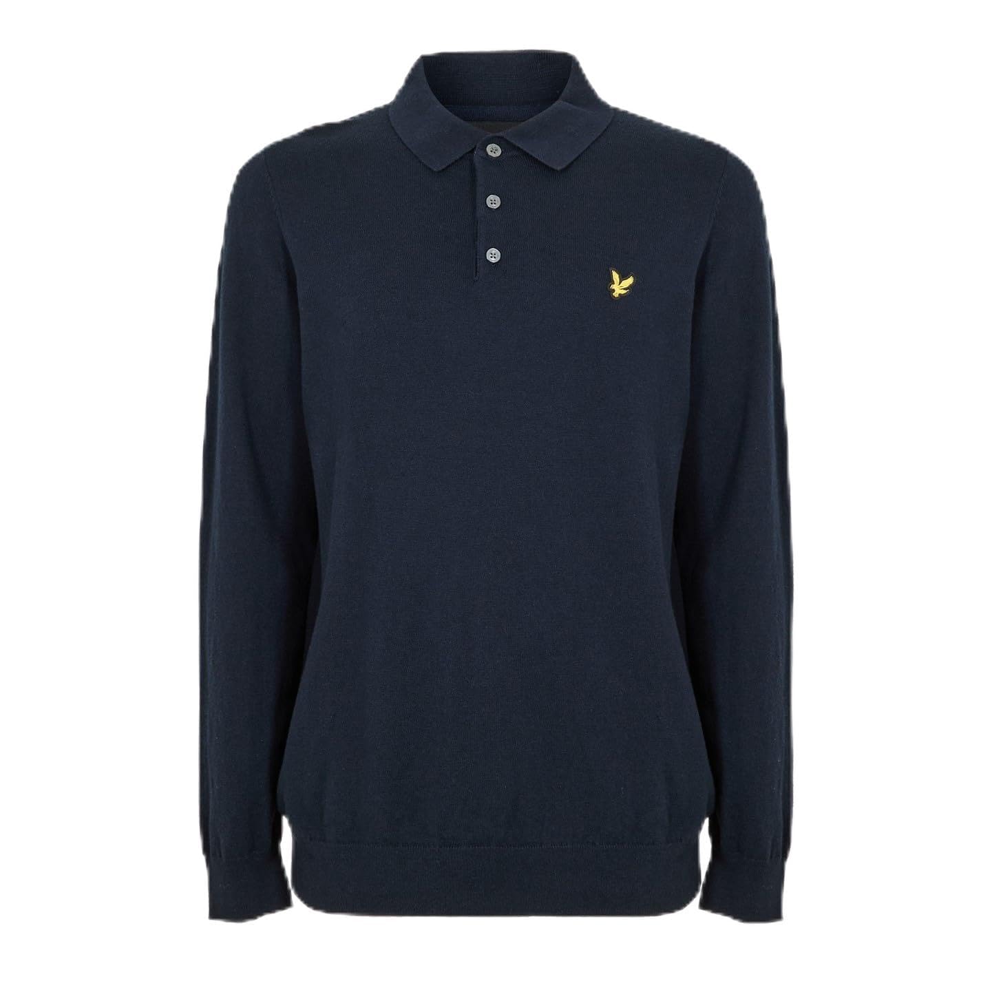 Lyle & Scott Men's Z271 Dark Navy Mid Knits Cotton Merino Long Sleeve Knitted Polo L