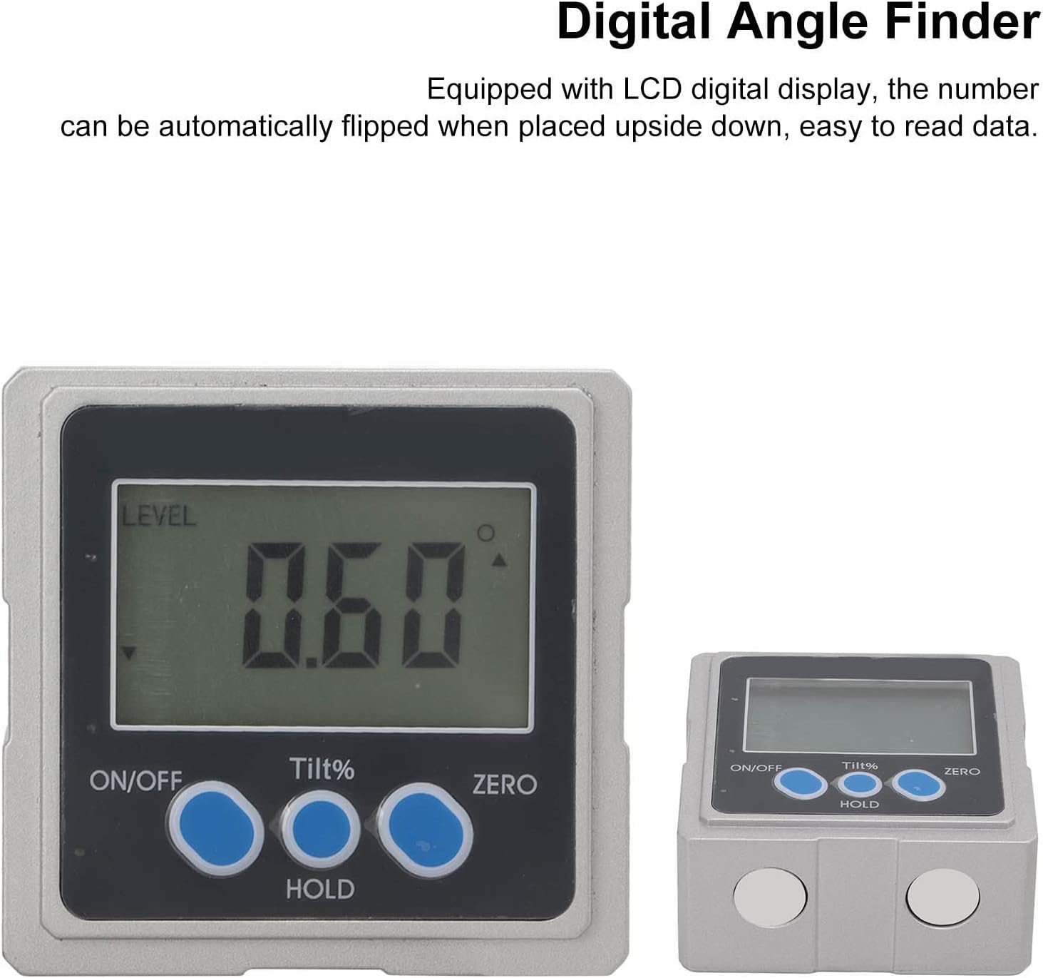 Digital Display Level 4x90 Degrees Magnetic Electronic Angle Finder Protractor Inclinometer for Construction Workers (Three-sided magnet)
